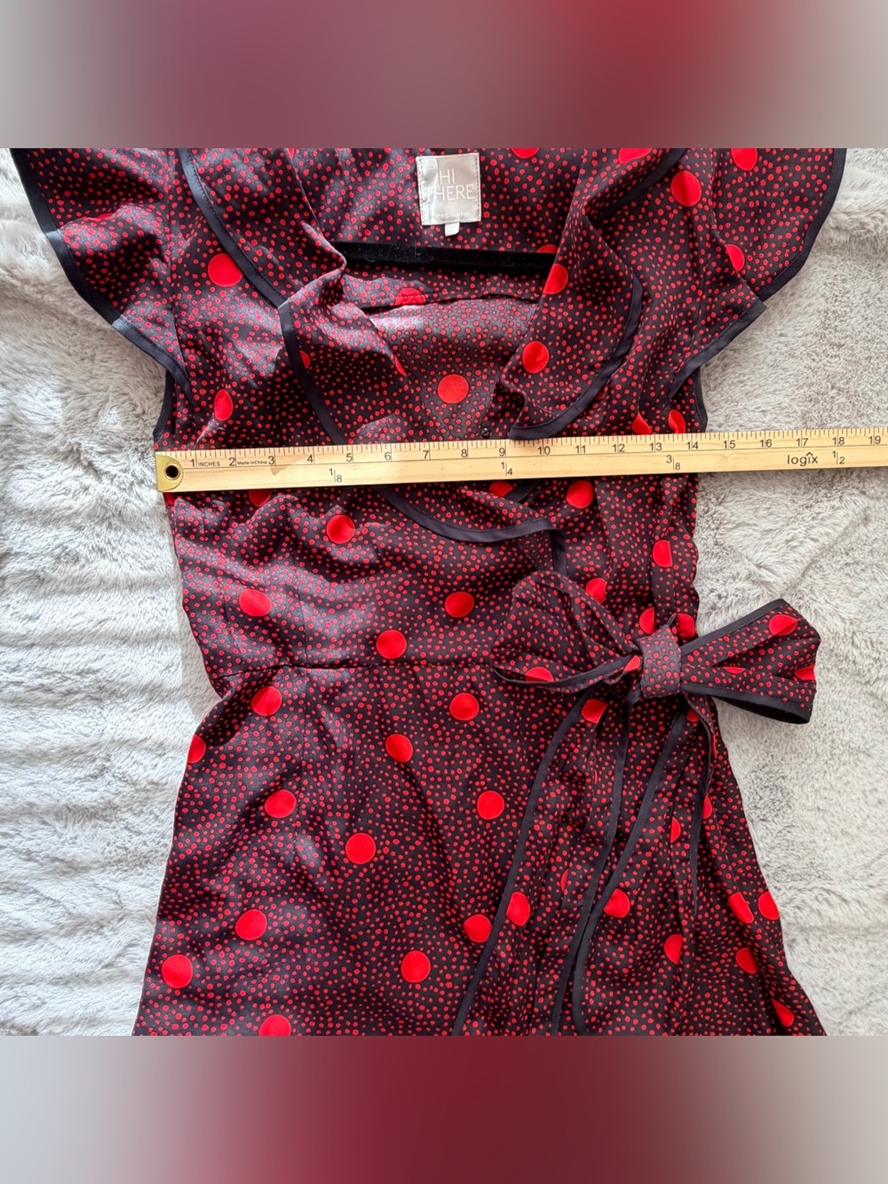 Hi There from Karen Walker Red Polka Dot Ruffle Wrap Dress Size 4 - Picture 5 of 10